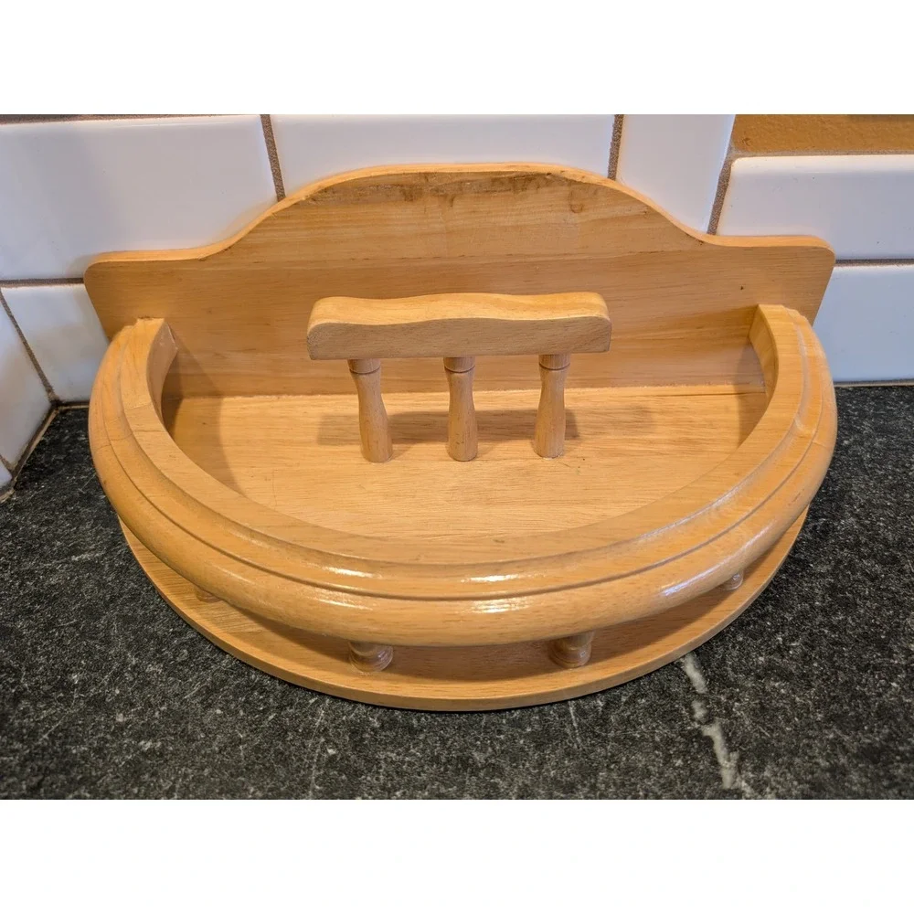 Vintage Wooden Semi Circle Napkin Holder Spindle Railing Light Wood Farmhouse